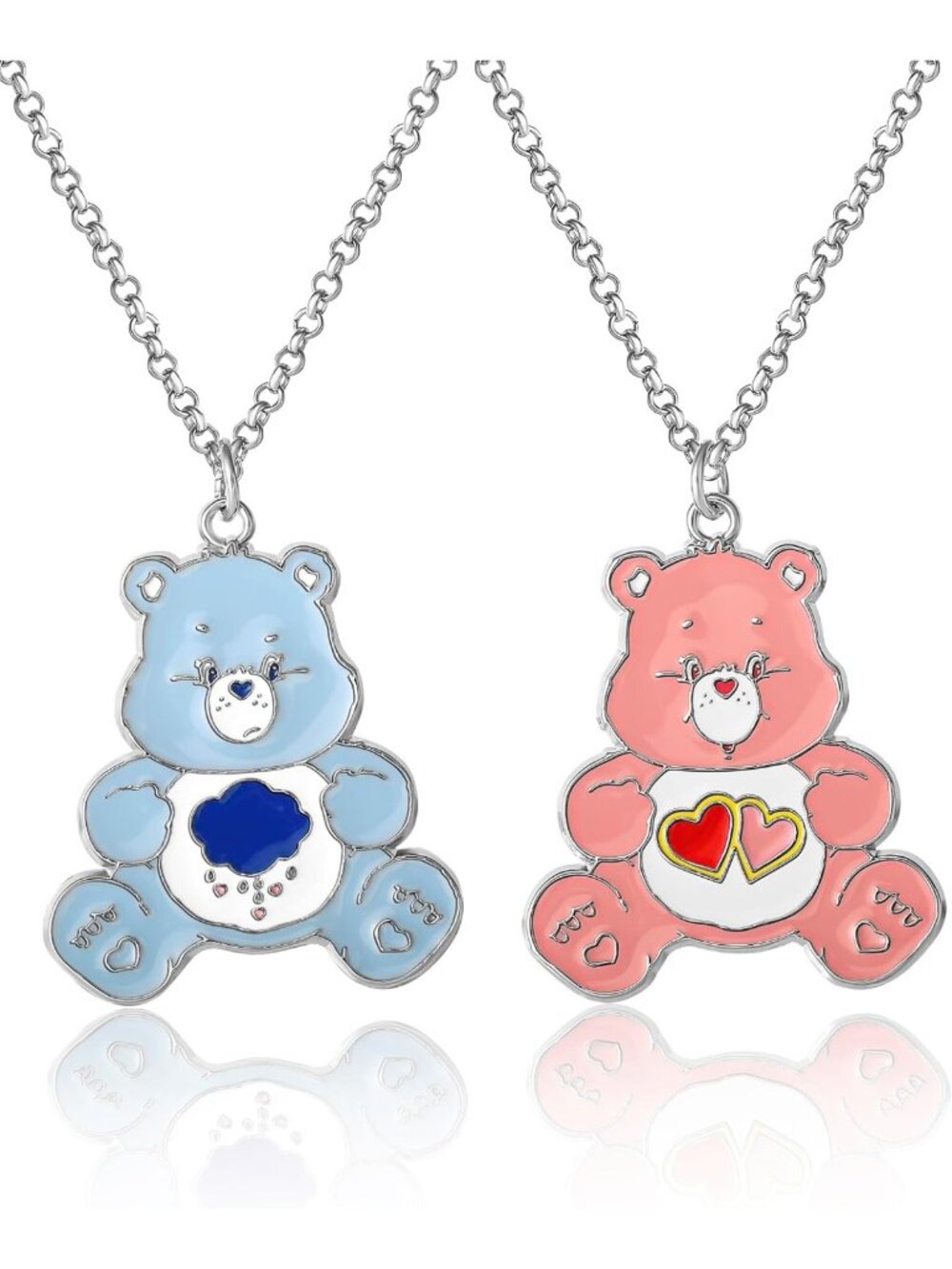 BFF Care Bears Necklace Set for 2 - Grumpy Bear & Love-a-Lot Friendship Jewelry